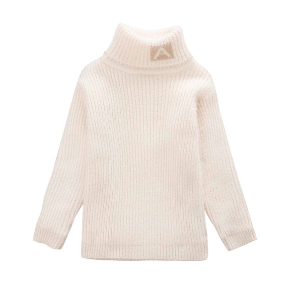 Odeerbi Turtleneck Sweater for Kids Autumn Winter Boys Girls High Collar Pullover Sweater White