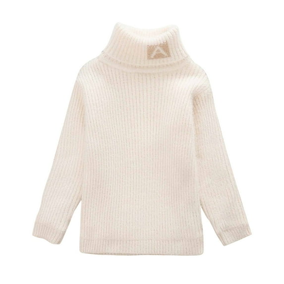Odeerbi Turtleneck Sweater for Kids Autumn Winter Boys Girls High Collar Pullover Sweater White
