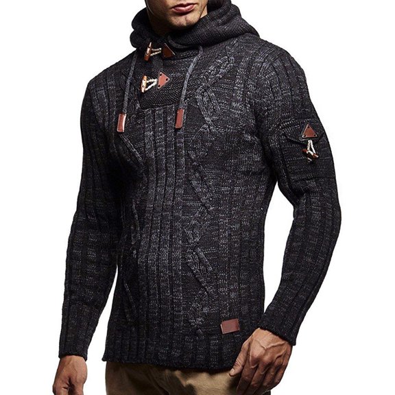 Odeerbi Turtleneck Sweater for Men Slim Pullover Sweater Splicing Long Slim High Collar Pullover Sweater Knitted Jumper Tops Sweater Black