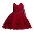 thumbnail image 1 of Odeerbi Tutu Tulle Dress For Toddler Girls Birthday Dresses Formal Dress Net Yarn Embroidery Flowers Mesh Party Gown Long Dresses Burgundy, 1 of 4