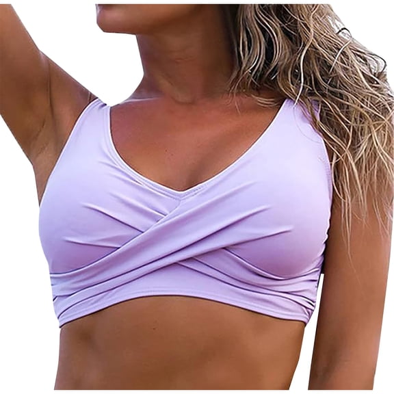 Odeerbi Twist Front Bikini Top for Women V Neck Padded Swimsuit Top Conservative Tight Fitting Bikini Surfing Bathing Suit Tops Purple