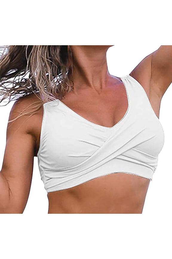 Twist Front Bikini Top for Women V Neck Padded Swimsuit Top Conservative Tight Fitting Bikini Surfing Bathing Suit Tops White