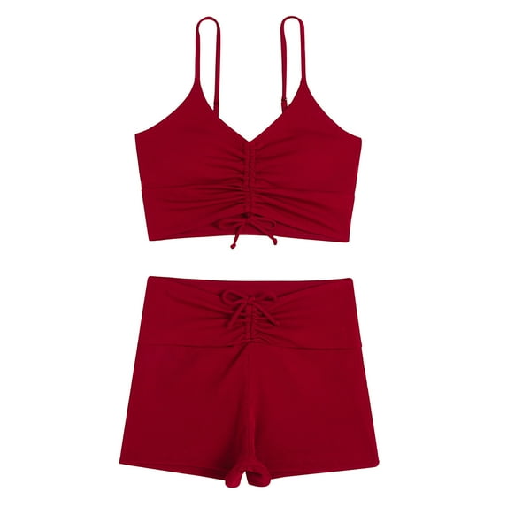 Odeerbi Two Piece Athletic Swimsuits for Women Sports Tank Tops with High Waisted Boyshorts Set Bathing Suits Conservative Boy Shorts Pleat Beachwear Solid Color Sexy Bikini Burgundy