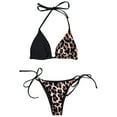 thumbnail image 1 of Odeerbi Two Piece Bikini Lace Up Triangle Swimsuit Erogenous Strap Swimwear Color Matching Splicing Beachwear Black, 1 of 8