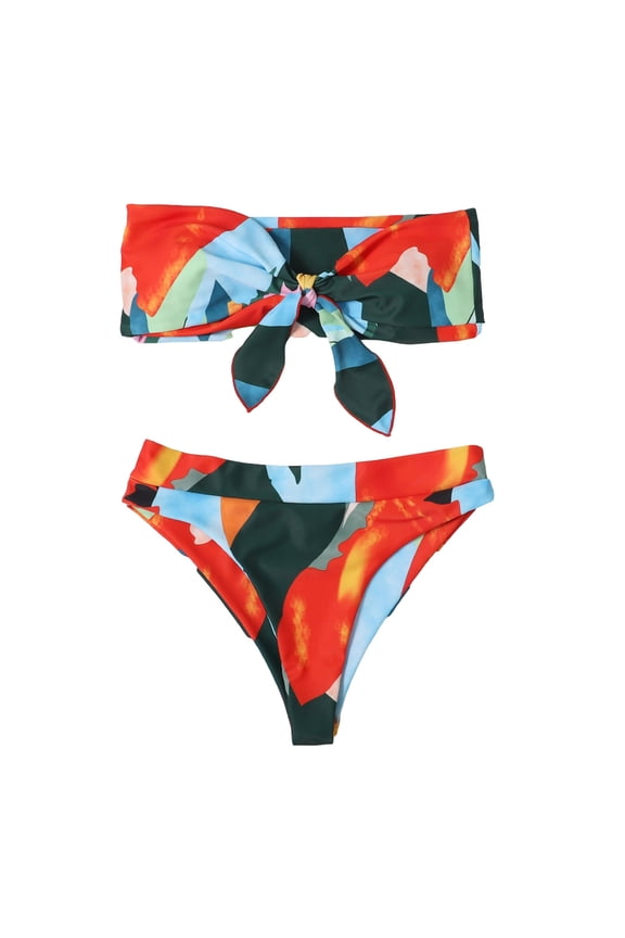Two Piece Swimsuit for Women Fashion Print Erogenous Bikini Pad Swimwear Beachwear Set Bikinis Tops Orange