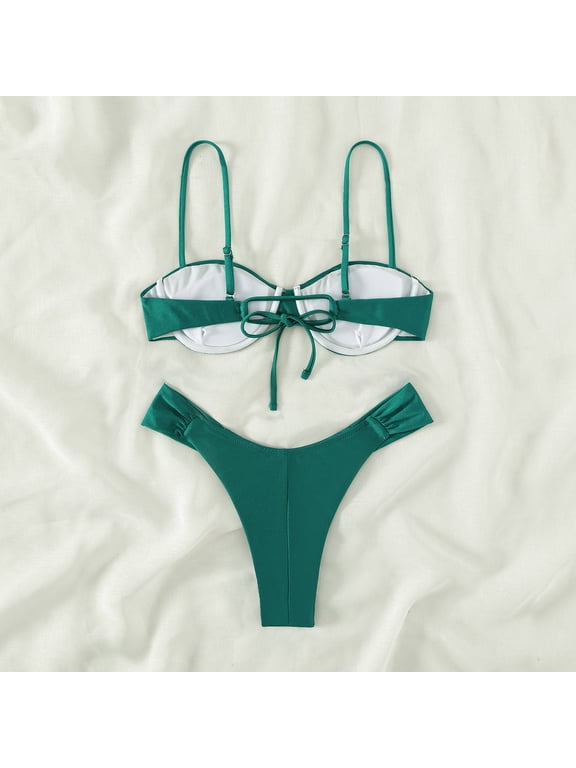 Two Piece Swimsuit for Women New Erogenous Split Bikini Swimsuit Fashion Solid Split Swimsuit Set Green