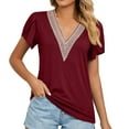 thumbnail image 1 of Odeerbi V Neck T-Shirts for Women 2025 Recreational Short Sleeve Tops Burgundy, 1 of 8