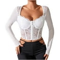 thumbnail image 1 of Odeerbi Vintage Corset Tops with Sleeves for Women Medieval Lace Trim Boned Corset Sexy Mesh Perspective Flower Print Retro Fishbone Strap Waist Corset White, 1 of 4