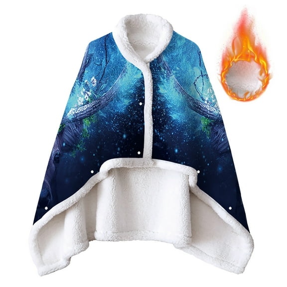 Odeerbi Wearable Blanket Baby Thick Double Sided Blankets Christmas Elk Blanket Warm Cardigan Cape Fleece With Sleeves Soft Plush Throw Wrap Cover Blue