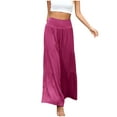 thumbnail image 1 of Odeerbi Wide Leg Pants for Women Fashion 2025 Casual High Waist Elastic Waist Solid Color Ruffle Long Pants Hot Pink, 1 of 5