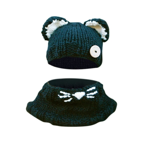 Odeerbi Winter Beanie for Boys Girls Knitted Beanie Cap Scarf One Piece Cap Children's Warm Wool Ear Protection Cap Black