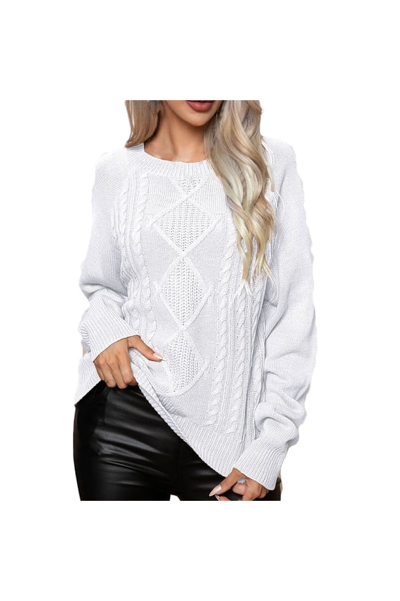 Winter Cable Knit Sweater for Women 2025 Raglan Sleeves Raglan Sleeved Warm Pullover Sweater Tops White