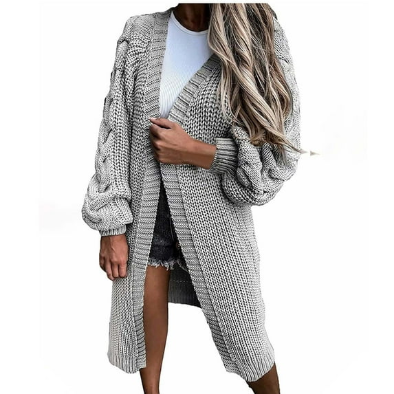 Odeerbi Winter Chunky Knit Cardigan Sweaters For Women Plus Size Solid Color Loose Sweater 2025 Fashion Comfortable Long Sleeve Large Sweater Coat Gray