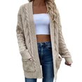 thumbnail image 1 of Odeerbi Winter Chunky Knit Long Cardigan Sweaters For Women 2024 Fashionable Mid-length Jacket Sweater Top With Pockets Khaki, 1 of 9