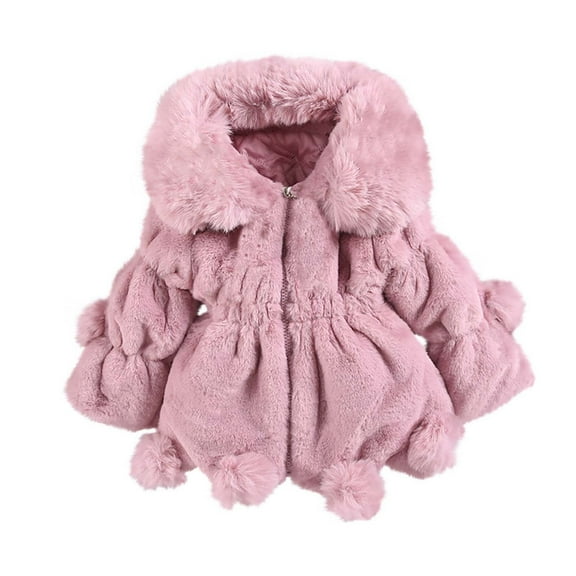 Odeerbi Winter Coats for Kids Toddler Girls Solid Color Thicken Plush Cute Keep Warm Hoodie Hairball Thick Cloak White