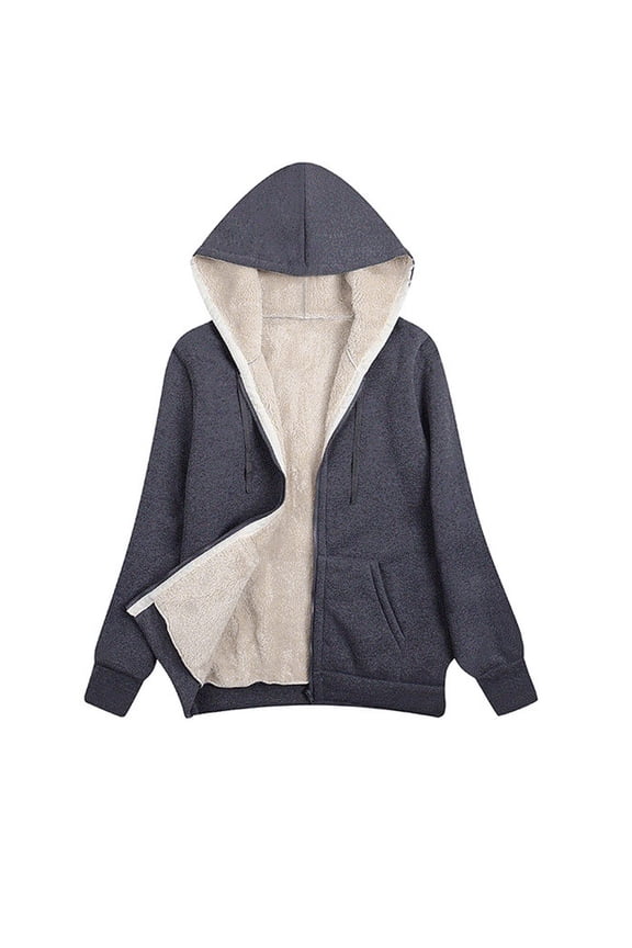 Winter Coats for Women Faux Furry Coat Long Hoodies Tunic Warm Fleece Lined Zip Up Sweatshirt Jacket Coat Gray