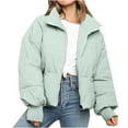 thumbnail image 1 of Odeerbi Winter Coats for Women 2025 Trendy Solid Stand-up Collar Cardigan Down Jacket Outerwear Padded Coat Green, 1 of 9