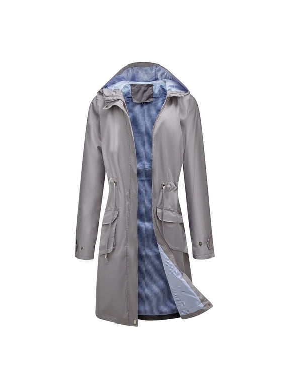 Winter Coats for Women Solid Rain Jacket Outdoor Jackets Waterproof Hooded Raincoat Windproof 0live Drab