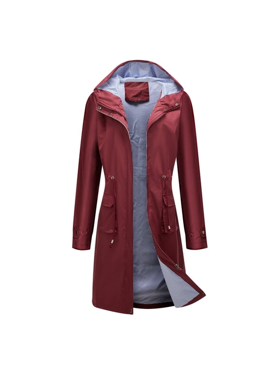 Winter Coats for Women Solid Rain Jacket Outdoor Jackets Waterproof Hooded Raincoat Windproof 0live Drab