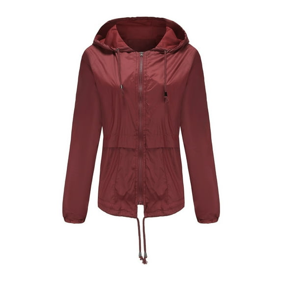 Odeerbi Winter Coats for Women 2025 Solid Rain Jacket Outdoor Jackets Waterproof Hooded Raincoat Windproof Burgundy