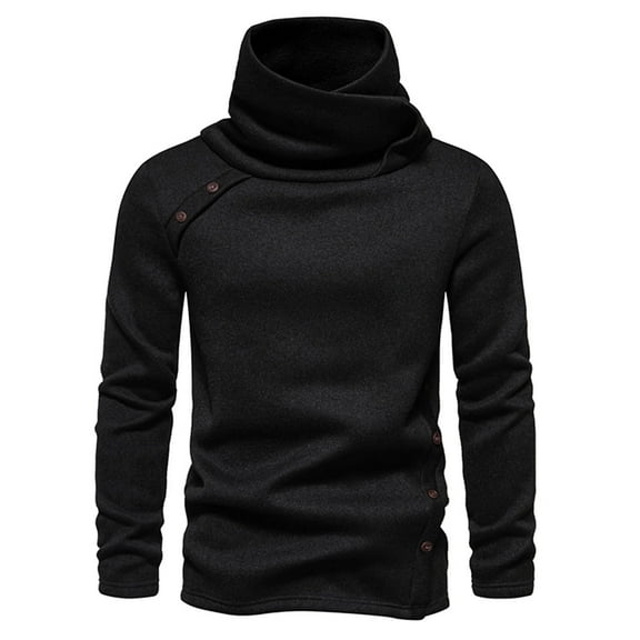 Odeerbi Winter Cowl Neck Turtleneck Sweater For Men 2025 Casual Solid Color Long Sleeve Pullover Sweater Tops Blouse Black