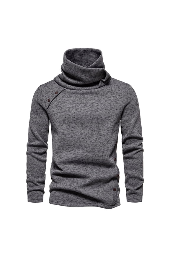 Winter Cowl Neck Turtleneck Sweater For Men 2025 Casual Solid Color Long Sleeve Pullover Sweater Tops Blouse Dark Gray
