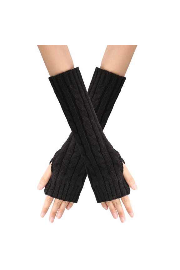 Winter Gloves For Men Women Knitted Mittens Long Gloves Winter Wrist Arm Warmer Solid Fingerless Gloves Khaki