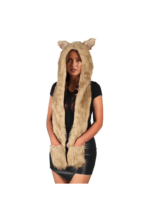 Winter Hats for Women Cute Cartoon Thick Hat Faux Furry Protectors Warm Hat Scarf Gloves Set Khaki