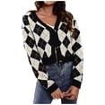 thumbnail image 1 of Odeerbi Winter Knit Cropped Cardigan Sweaters for Women Loose Argyle Plaid Color Block Cotton Sweater Lightweight Rhombic Lattice Cover Up Open Front Short Sweater Beige, 1 of 9