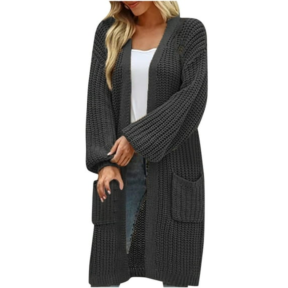 Odeerbi Winter Knit Long Cardigan Sweaters For Women Plus Size Loose Sweater Fashion Checkered Color Matching Sweater Coat Dark Gray
