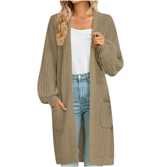 Odeerbi Winter Knit Long Cardigan Sweaters For Women Plus Size Loose Sweater Fashion Checkered Color Matching Sweater Coat Khaki