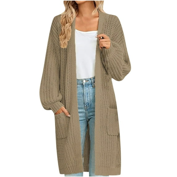 Odeerbi Winter Knit Long Cardigan Sweaters For Women Plus Size Loose Sweater Fashion Checkered Color Matching Sweater Coat Khaki
