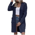 thumbnail image 1 of Odeerbi Winter Knit Long Cardigan Sweaters For Women Plus Size Loose Sweater Fashion Checkered Color Matching Sweater Coat Navy, 1 of 5