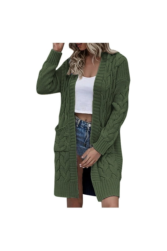 Winter Knit Long Cardigan Sweaters For Women Plus Size Loose Sweater 2025 Fashion Checkered Color Matching Sweater Coat Olive Green