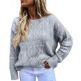 thumbnail image 1 of Odeerbi Winter Knit Sweater For Women 2024 Casual Round Neck Long Sleeved Pullover Sweater Gray, 1 of 5