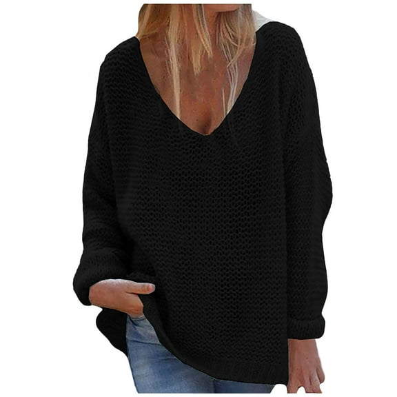 Odeerbi Winter Knit Sweaters for Women 2025 Solid Color Loose V Neck Sweater Single Breasted Sweater Tops Cardigan Coat Black