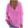 thumbnail image 1 of Odeerbi Winter Knit Sweaters for Women 2025 Solid Color Loose V Neck Sweater Single Breasted Sweater Tops Cardigan Coat Hot Pink, 1 of 7