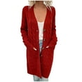 thumbnail image 1 of Odeerbi Winter Long Cardigan Sweaters For Women Fall Cable Knit Sweater New 2025 Casual Dough Twists Sweater Button Coat Red, 1 of 6