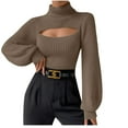 thumbnail image 1 of Odeerbi Winter Sexy Shrug Sweater For Women Cropped Turtleneck Sweater Fashion Long Sleeve Tube Top Round Neck Sweater Top Brown, 1 of 6