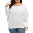 thumbnail image 1 of Odeerbi Winter Off The Shoulder Batwing Sweaters For Women Plus Size Loose Solid Color Sweater 2025 Fashion Round Neck Long Sleeve Large Knit Sweater White, 1 of 5