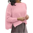 thumbnail image 1 of Odeerbi Winter Solid Color Knit Cropped Sweater for Women 2025 Round Neck Split Button Short Pullover Sweater Bottom Shirt Pink, 1 of 6