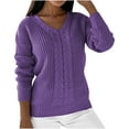 thumbnail image 1 of Odeerbi Winter Solid Color Sweaters For Women V Neck Loose Sweater Long Sleeves 2025 Casual Pullover Blouse Tops Purple, 1 of 8