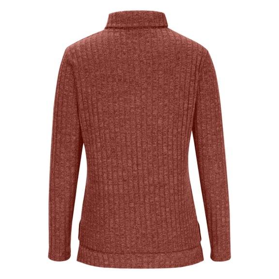 Odeerbi Winter Solid Color Turtleneck Sweater For Women 2025 Casual Round Neck Long Sleeve Pullover Blouse Loose Tops Orange