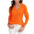 thumbnail image 1 of Odeerbi Winter Solid Color V Neck Sweaters For Women Fashion 2025 Casual Comfortable Pullover Sweater Long Sleeve Blouse Orange, 1 of 5