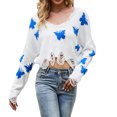 thumbnail image 1 of Odeerbi Winter V Neck Cropped Sweater For Women 2025 Long Sleeve Midriff-baring Knit Pullover Sweaters White, 1 of 8