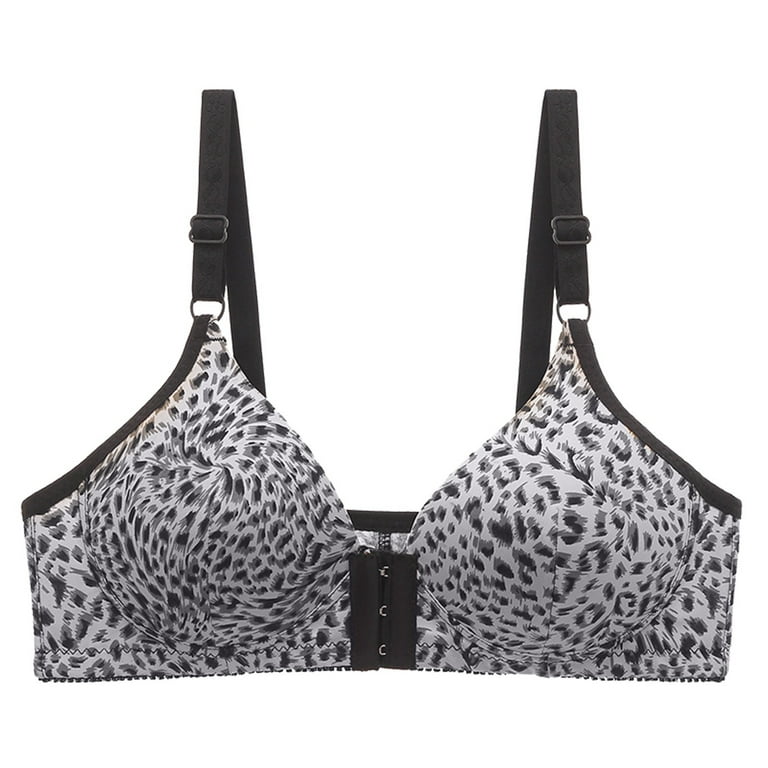 Odeerbi Wireless Lounge Bras for Women 2024 Leopard Sexy Comfortable  Breathable Front Closure Printing Bra Gray 