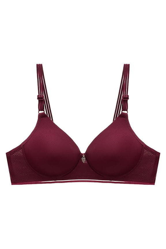 Wireless Lounge Bras for Women 2025 Printing Gathered Together Daily Bra Underwear Burgundy