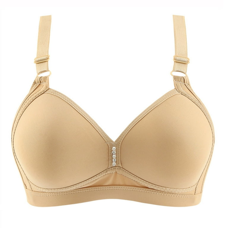 Odeerbi Wireless Lounge Bras for Women Double Breasted Comfortable  Breathable Anti-exhaust Base Solid Non-Magnetic Buckle Underwear Beige 