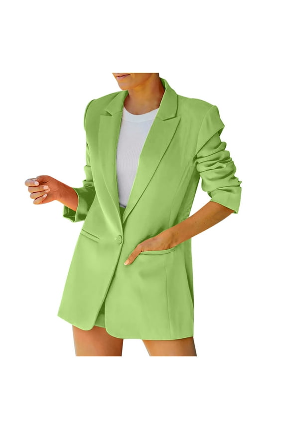 Women Blazer Ladies Solid Turn Down Collar Jacket 2025 Long Sleeve Coat Outerwear Blazer Mint Green