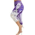 thumbnail image 1 of Odeerbi Women Capris Yoga Pants Trendy Plus Size Lace Printing Jeans Splice Elastic Waist 2025 Casual Leggings Pants Purple, 1 of 8